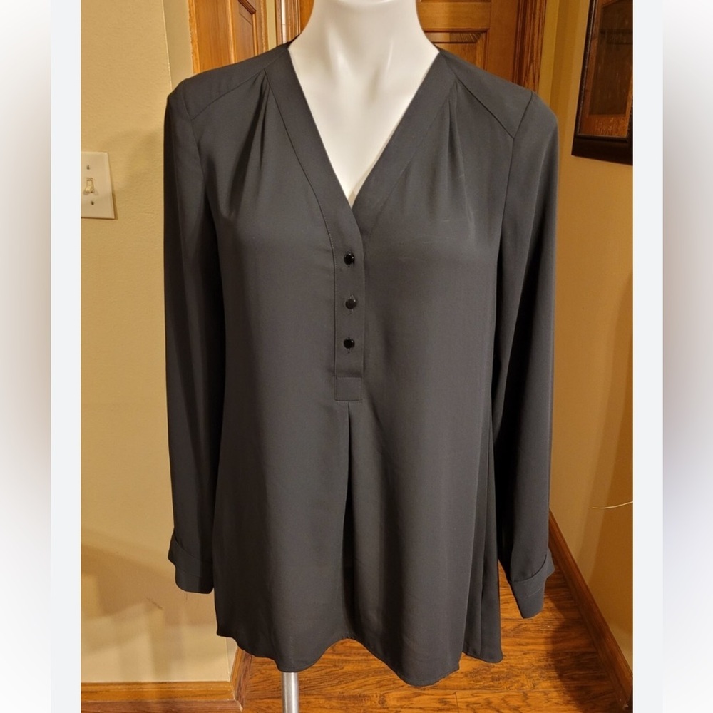 White House Black Market Black Button-Front Tunic Top Bias Cut 8 - Picture 1 of 8